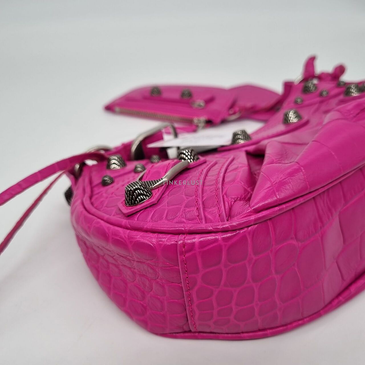 tas shoulder-bag Balenciaga Le Cagole XS Fuschia Croco